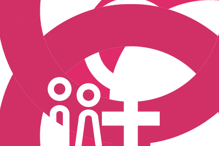 Useita päällekkäisiä Venus-symboleita valkoisella ja vaaleanpunaisella… symboloi naisia sosiaalisena ryhmänä.